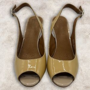 Clarks Beige Patent Leather Slingback Heels